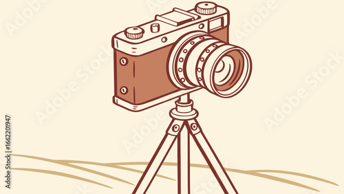 vintage camera on tripod
