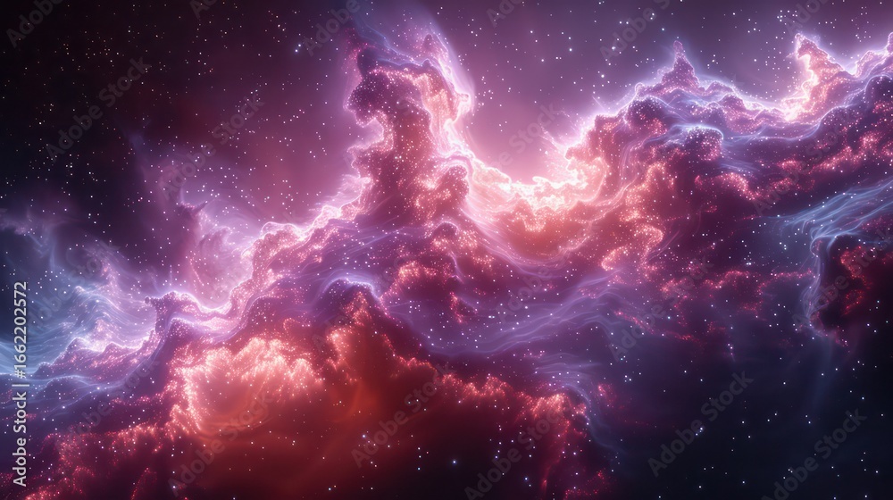 Fototapeta premium Vibrant cosmic nebulae display a breathtaking spectacle of swirling, luminous clouds against a star-studded expanse.