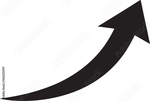A bold black arrow curves upwards indicating growth progress and success
