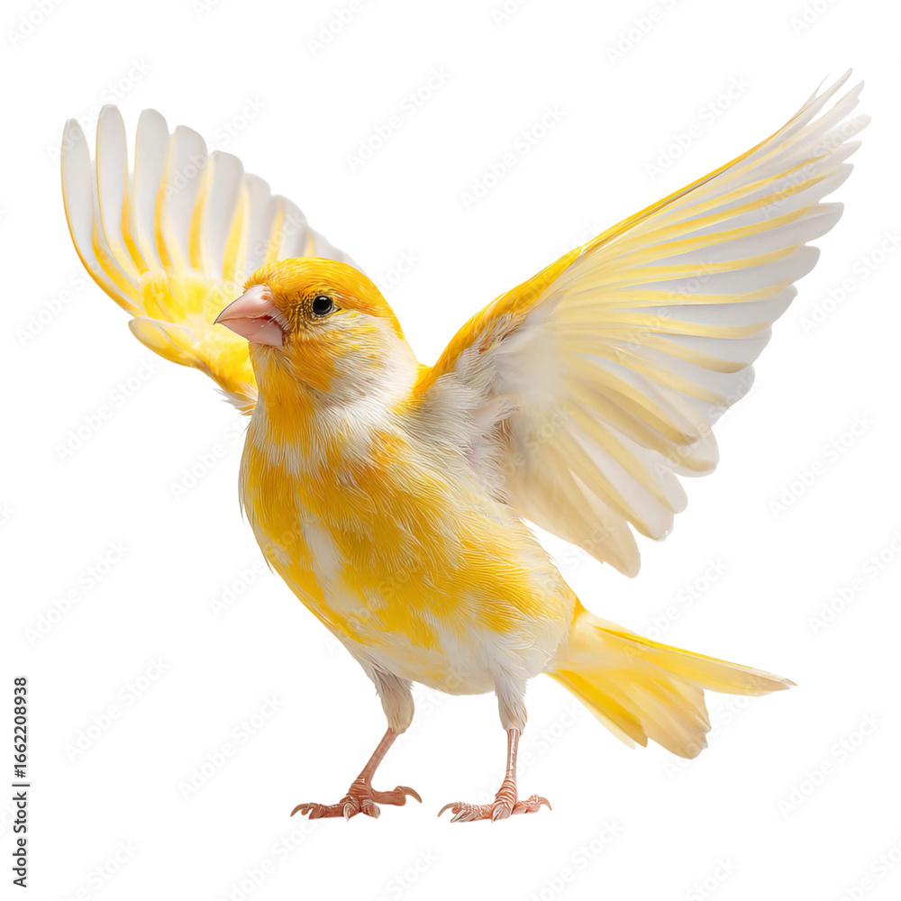 Obraz premium Png of beautiful yellow canary bird with open wings isolated on transparent background, showcasing its vibrant feathers and delicate features