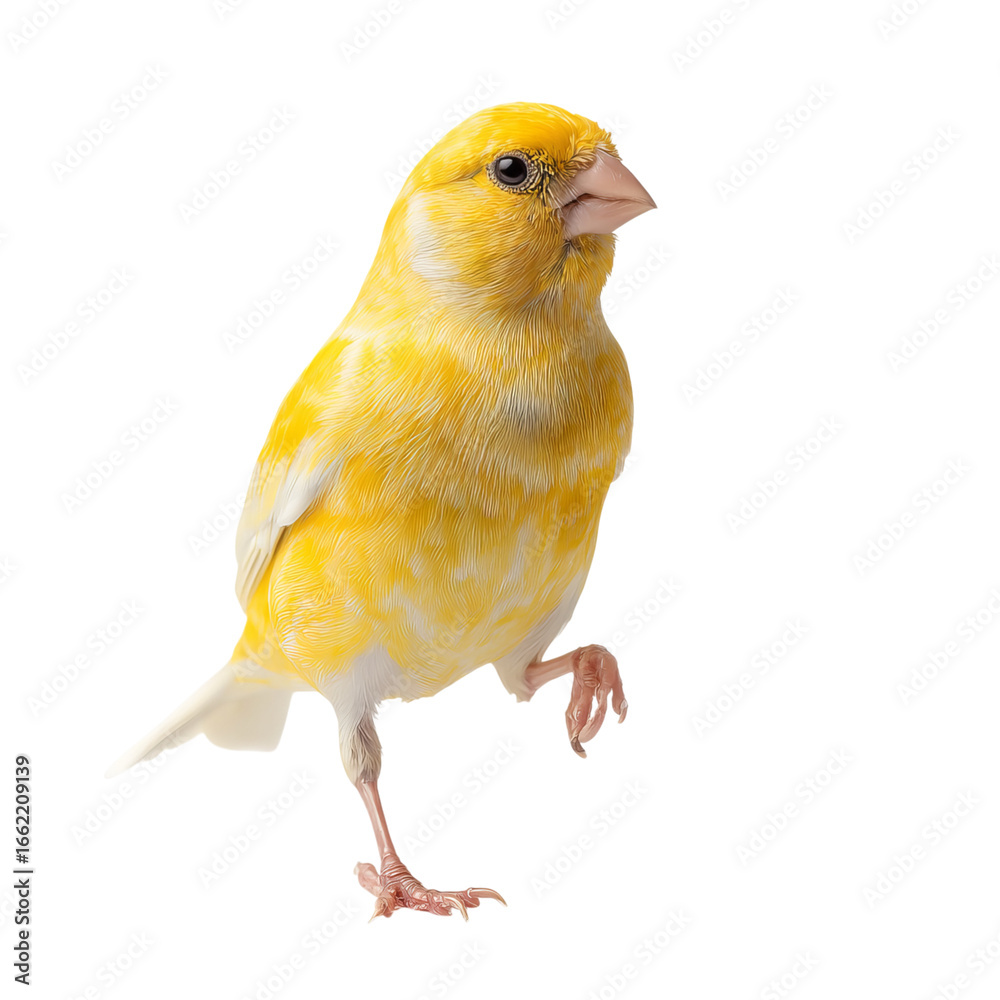 Obraz premium Png of a vibrant yellow canary stands gracefully on a transparent background, its feathers gleaming in the light, isolated on transparent background
