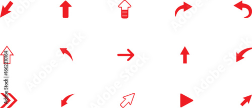 arrow,direction,navigation A digital vector illustration of multiple red arrow icons in solid and outline styles showing various directions minimal flat design isolated template concept for guide and 