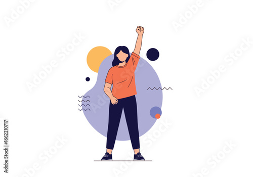 A person standing with one arm raised in a triumphant gesture symbolizing success and achievement