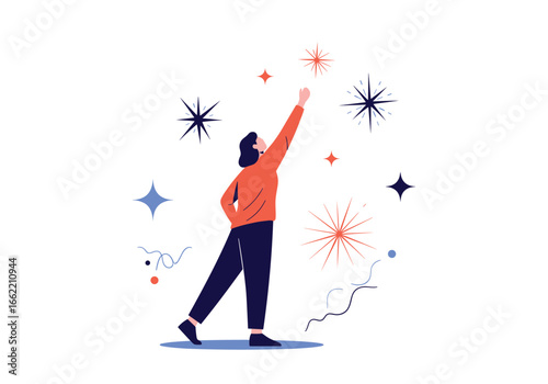 Person reaching for stars aspiration success growth achievement future vision
