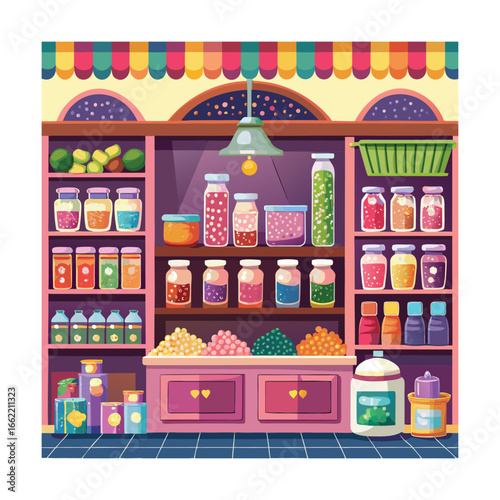 Candy Store with Jars and Shelves of Sweets
