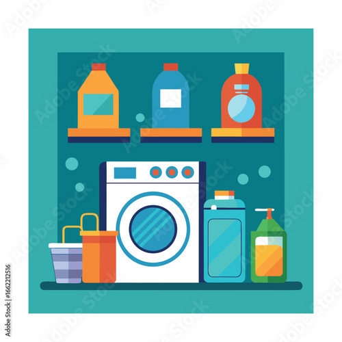 Laundry Space with Washer Dryer and Laundry Essentials