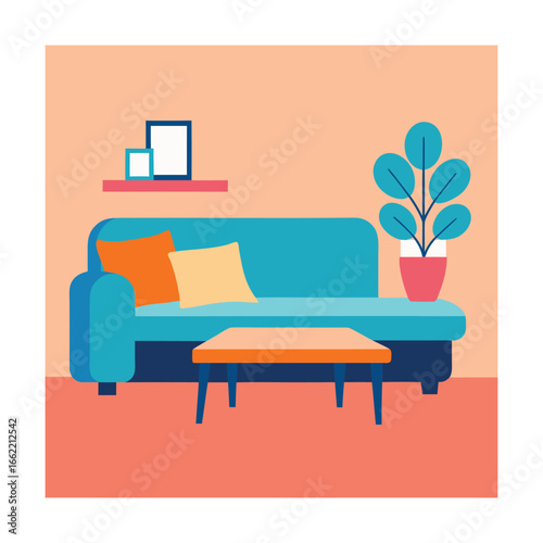 Living Room with Sectional Sofa and Low Coffee Table