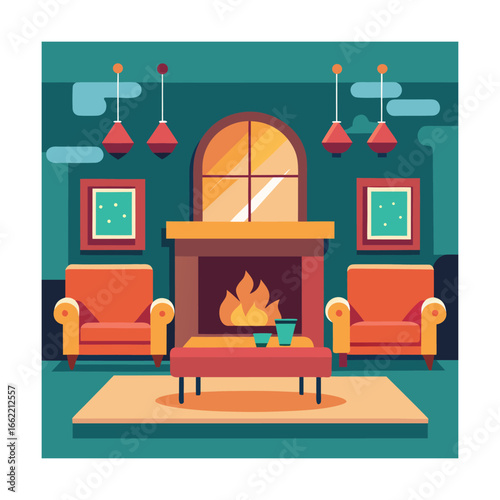 Living Room with Two Couches Facing Fireplace View