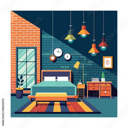 Loft Style Bedroom with Brick Wall Bed and Modern Decor