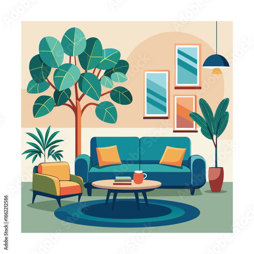 Lounge Area with Sofa Set Coffee Table and Large Window