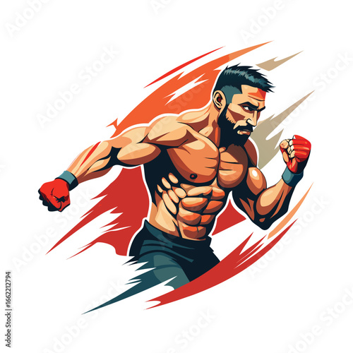 MMA Fighter Mid Punch with Motion Streaks Bold Vector