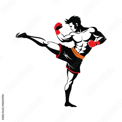 Muay Thai Fighter Performing a Flying Knee Strike