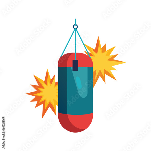 Punch Bag Swinging After Impact Clean Vector Style