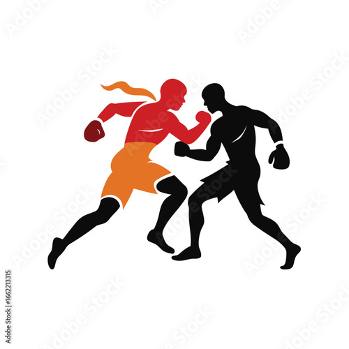 Silhouette of a Boxing Match in Action Vector Icon