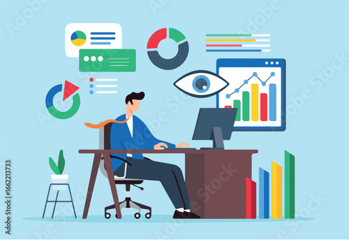 Predicting future technological trends, preparing for innovation disruptions, tech trend analysis concept vector illustration. Business analyst forecasting technology