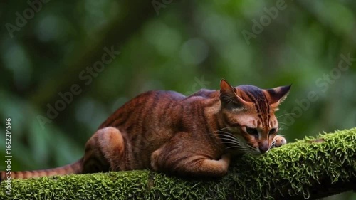 Borneo Bay Cat Resting on Jungle Tree Branch Wildlife Video