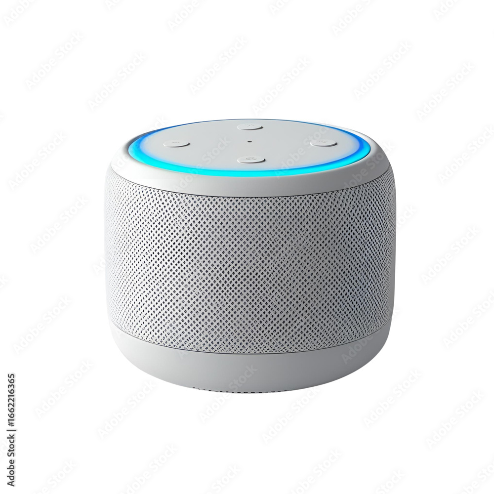 Fototapeta premium Smart speaker with blue led ring glow transparent background