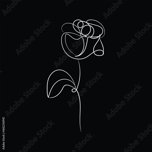 Black and white vintage floral design with a rose and other blossoms