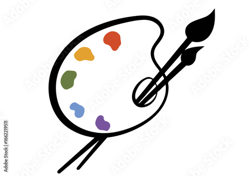 palette with paints and brushes