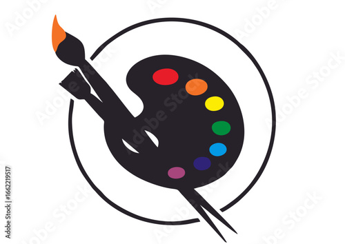 palette with brushes and paints