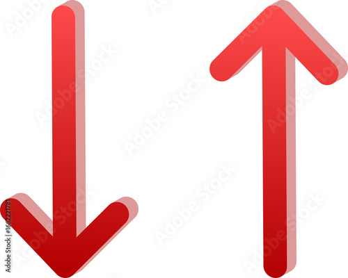 Gradient red 3D Up and Down Arrow Icon Isolated on Transparent Background