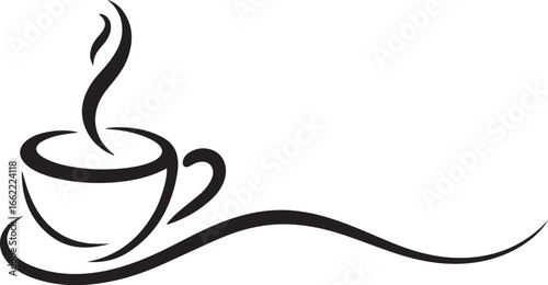 Steaming coffee cup with saucer and decorative swirl vector