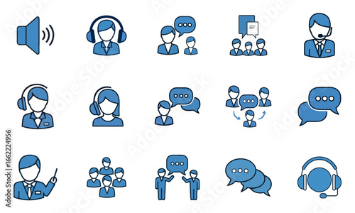 Speaking Solid Icons – Voice, Chat, Microphone Glyph Set, Editable Vector Glyph Set, Modern, monochrome solid icon collection.