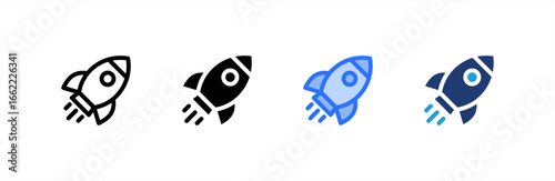 Rocket icon set multiple style collection. Vector illustration.