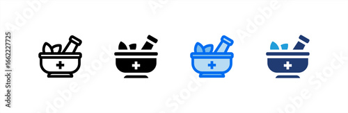 Mortar icon set multiple style collection. Vector illustration.