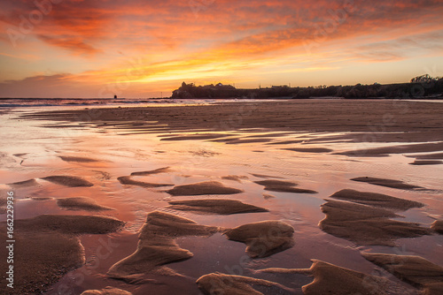 Guidel Morbihan Clohars Carnoet Finistere Sunset Glow Over Wet Sand Beach Reflections