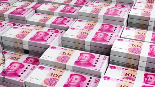 China 100 Yuan Banknote Horizontal 3D Animation - Alternative Financial Scene