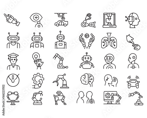 Wallpaper Mural Set of robotics industry icons. Set with robot and bot technology, artificial intelligence AI, equipment, engineering, automated machinery Torontodigital.ca