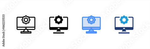 Monitor icon set multiple style collection. Vector illustration.