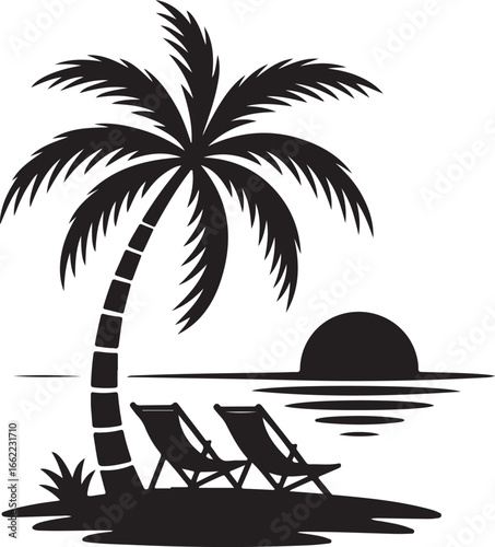background with illustration sunset plam tree
