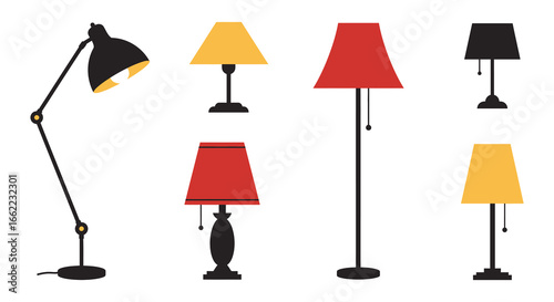 A collection of table lamps and floor lamps in various colors and styles