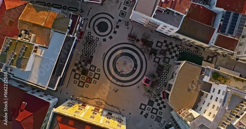 Aerial view of Lagos, Portugal, historic old town, modern housing, marina