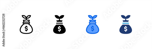 Money Growth icon set multiple style collection. Vector illustration.