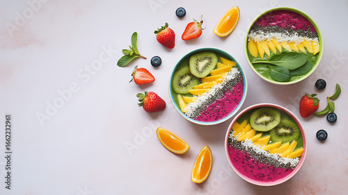 Wallpaper Mural Colorful Smoothie Bowls with Fresh Fruits and Superfoods Torontodigital.ca