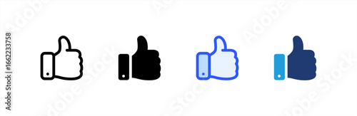 Thumb Up icon set multiple style collection. Vector illustration.