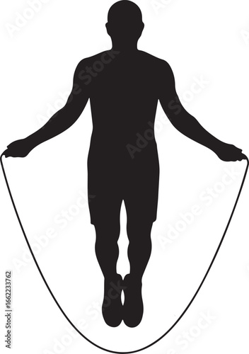 Man jumping rope in a dynamic silhouette pose.eps