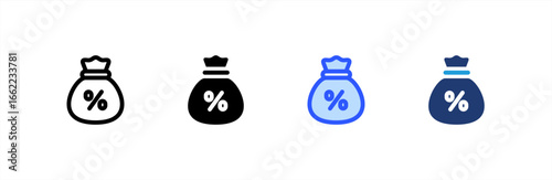 Money Bag icon set multiple style collection. Vector illustration.