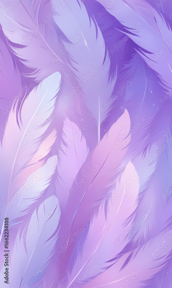 Obraz premium Soft pastel colored feathers background, digital painting, seamless texture template, graphic design illustration wallpaper 