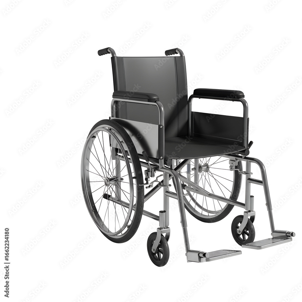 Fototapeta premium Modern Silver and Black Wheelchair mobility accessibility isolated on a white transparent background png file download.