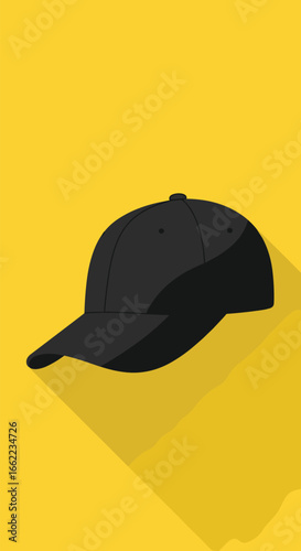 Stylish black baseball cap with modern flat design and long shadow