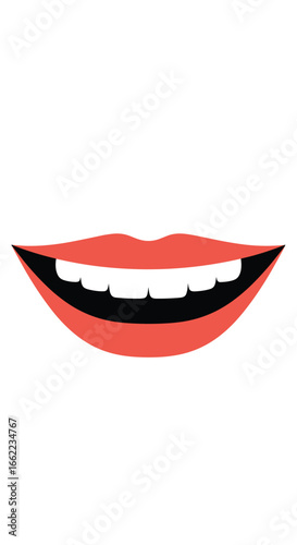 Bright open mouth showing pearly white teeth and red lips smiling wide