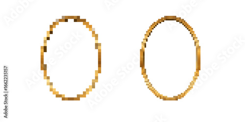 Two pixel art golden rings with a mosaic look, showcasing vibrant color and retro design charm.