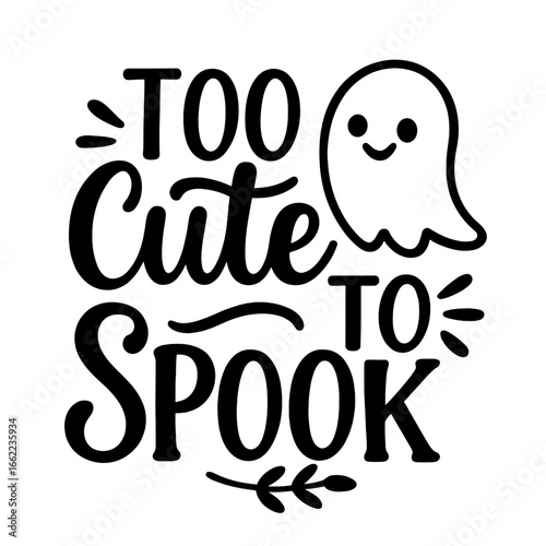A charming and delightful illustration features a friendly ghost and playful typography. It is ideal for festive designs. The image encapsulates the joyful and innocent essence of Halloween.