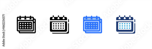 Calendar icon set multiple style collection. Vector illustration.