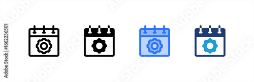 Calendar Settings icon set multiple style collection. Vector illustration.