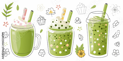 Refreshing Green Bubble Tea Drinks With Floral Accents